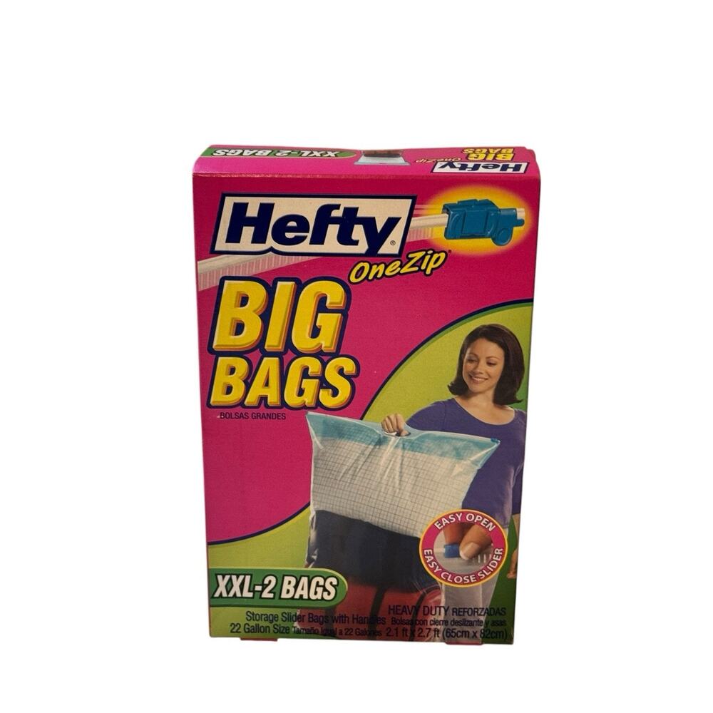 Hefty Big Bags XXL 22 Gallon 2 Pack OneZip Slider Sturdy Handle New Storage Bag